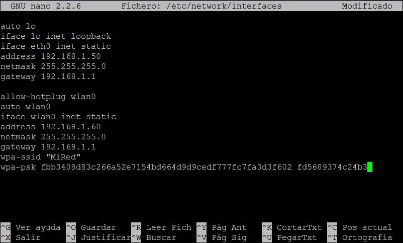 Contenido del fichero /etc/network/interfaces