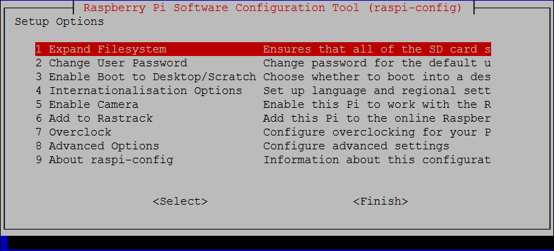 Menú de configuración de Raspberry Pi